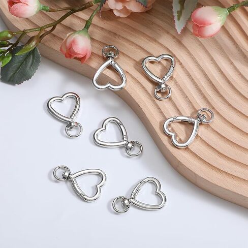 60 PCS Heart Keychain Clip Silver Metal Heart Class Clasp Clasp Hearts Key Ring Diy تصميم إبداعي معلق دوار جراد البحر المشبكات المشبكات in Saudi Arabia