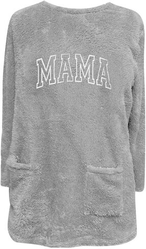 Mama Fleece Pullover for Women Fuzzy Sherpa Sweatshirts Letter Print Long Sleeve Fall Winter Lounge Tops with Pocket in Saudi Arabia