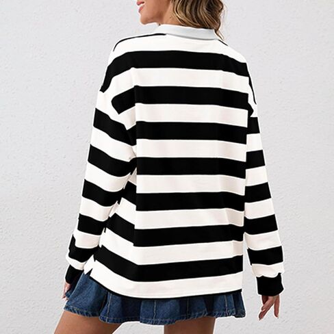 Sweatshirt for Women Color Block Collared Button V Neck Fall Long Sleeve Tunic Tops Casual Loose Pullover Shirts in Saudi Arabia