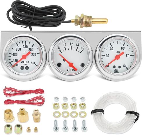 2inch 52mm Triple Gauge Set, Oil Pressure Gauge (0-100PSI) +Water Temperature (100°F-280°F) +Voltmeter 8-16V Automotive Car Auto 3 gauges Cluster kit Black in Saudi Arabia