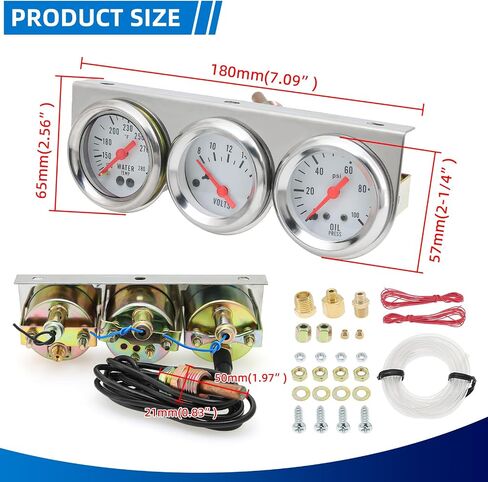 2inch 52mm Triple Gauge Set, Oil Pressure Gauge (0-100PSI) +Water Temperature (100°F-280°F) +Voltmeter 8-16V Automotive Car Auto 3 gauges Cluster kit Black in Saudi Arabia