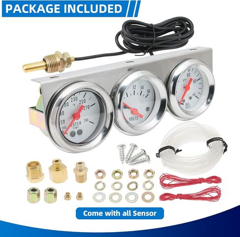 2inch 52mm Triple Gauge Set, Oil Pressure Gauge (0-100PSI) +Water Temperature (100°F-280°F) +Voltmeter 8-16V Automotive Car Auto 3 gauges Cluster kit Black in Saudi Arabia