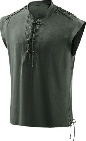 Spooktacular Creations Halloween Renaissance Shirt Costume Men, Beige Medieval Tunic Pirate Sleeveless Tank Top in Saudi Arabia