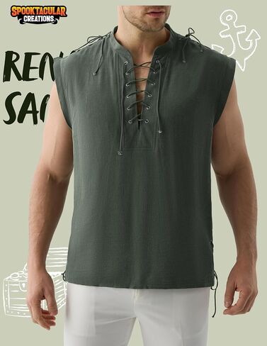 Spooktacular Creations Halloween Renaissance Shirt Costume Men, Beige Medieval Tunic Pirate Sleeveless Tank Top in Saudi Arabia