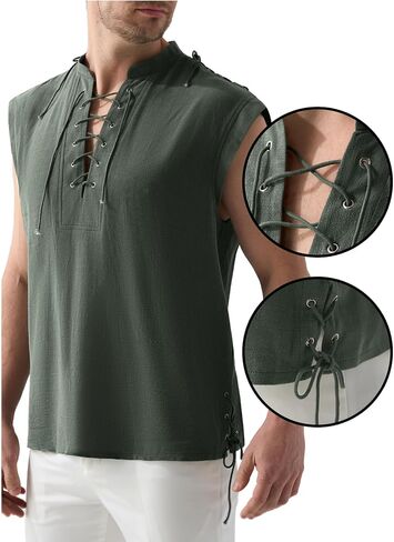 Spooktacular Creations Halloween Renaissance Shirt Costume Men, Beige Medieval Tunic Pirate Sleeveless Tank Top in Saudi Arabia