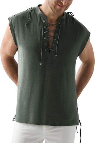 Spooktacular Creations Halloween Renaissance Shirt Costume Men, Beige Medieval Tunic Pirate Sleeveless Tank Top in Saudi Arabia