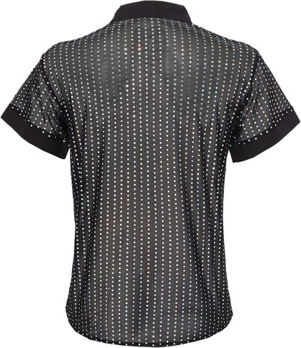 قميص الترتر الرجالي شبكة انظر من خلال Disco 70s Dancing Party Club Button Down Short Sleeve Glitter Top in Kuwait