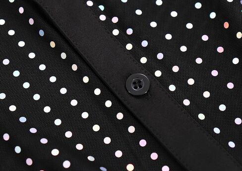 قميص الترتر الرجالي شبكة انظر من خلال Disco 70s Dancing Party Club Button Down Short Sleeve Glitter Top in Kuwait