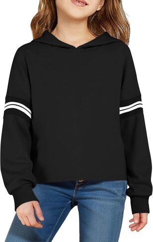 Haloumoning Girls Fashion Hoodies Kids Cute مخطط طويل الأكمام قمم محصول محصول مقنعين من 5-14 سنة in Saudi Arabia