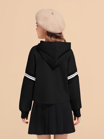 Haloumoning Girls Fashion Hoodies Kids Cute مخطط طويل الأكمام قمم محصول محصول مقنعين من 5-14 سنة in Saudi Arabia