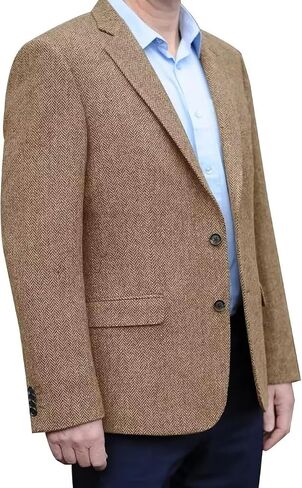 Men's Tweed Blazer Jacket 2 Button Lightweight Herringbone Casual Sport Coat Wedding Groomsmen Prom Jackets in Saudi Arabia
