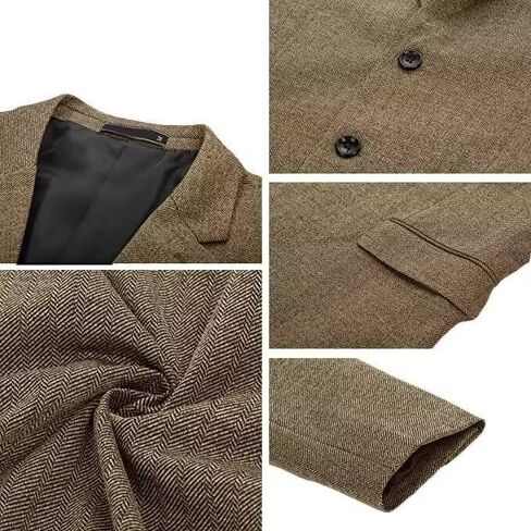 Men's Tweed Blazer Jacket 2 Button Lightweight Herringbone Casual Sport Coat Wedding Groomsmen Prom Jackets in Saudi Arabia