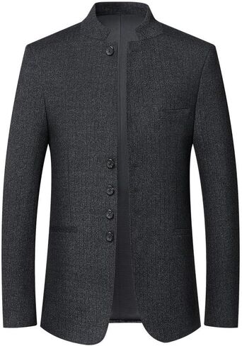 Men's Spring Slim Fit Mandarin Collar Single Breasted Suit Jacket Middle Aged Sport Coat in Saudi Arabia