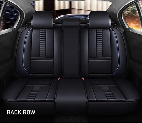 Full Set of Universal Fit Automotive Seat Covers fit for Lincoln 1999-2025 95% Models, PU Leather Automobile Interior Sets with Headrest & Back Pillow Black & Blue Line in Kuwait
