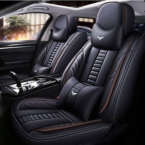 Full Set of Universal Fit Automotive Seat Covers fit for Audi 1999-2025 95% Models, PU Leather Automobile Interior Sets with Headrest & Back Pillow Black & Coffee Line in Saudi Arabia
