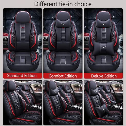 Full Set of Universal Fit Automotive Seat Covers fit for Audi 1999-2025 95% Models, PU Leather Automobile Interior Sets with Headrest & Back Pillow Black & Coffee Line in Saudi Arabia