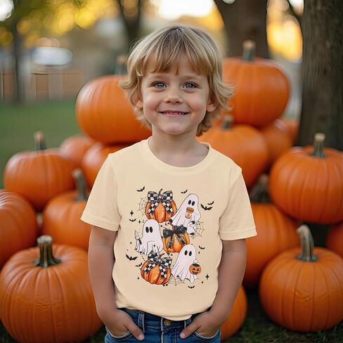 قمصان CM C & M Wodro Halloween For Girls Boys Funny Pumpkin Third T-Shirt Kids Spooky Season Crewneck Short Sleeve Tops in Saudi Arabia