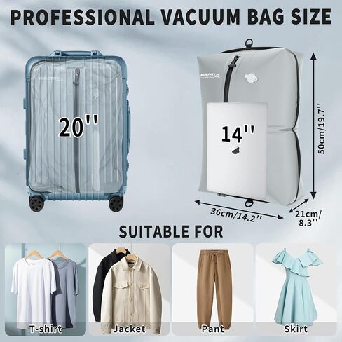 Reusable Vacuum Bags for Travel With Pump,Professional Waterproof IPX8 Vacuum Compression Bag for Suitcases Backpack,Space Saver Bags Packing Organizers for Clothing Packing(2PACK+PUMP) in Saudi Arabia