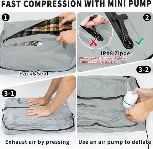 Reusable Vacuum Bags for Travel With Pump,Professional Waterproof IPX8 Vacuum Compression Bag for Suitcases Backpack,Space Saver Bags Packing Organizers for Clothing Packing(2PACK+PUMP) in Saudi Arabia