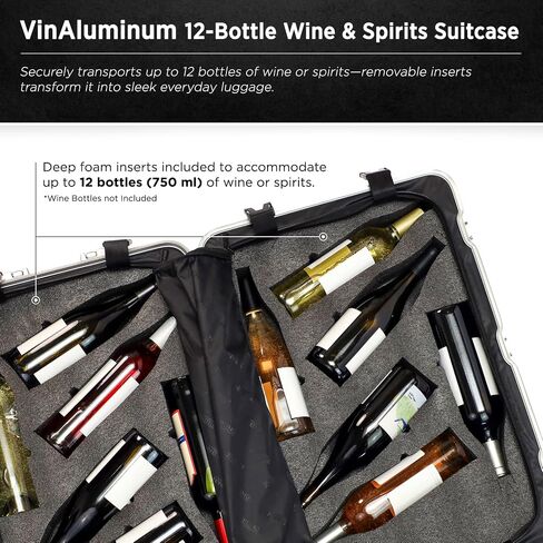 VinGardeValise® VinAluminum Wine Travel Suitcase - 12-Bottle Aluminum Luggage with TSA Lock, Shockproof Foam Inserts, Spinner Wheels, Hard Shell, Airline Approved in Saudi Arabia