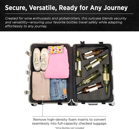 VinGardeValise® VinAluminum Wine Travel Suitcase - 12-Bottle Aluminum Luggage with TSA Lock, Shockproof Foam Inserts, Spinner Wheels, Hard Shell, Airline Approved in Saudi Arabia