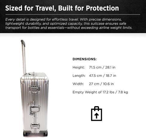 VinGardeValise® VinAluminum Wine Travel Suitcase - 12-Bottle Aluminum Luggage with TSA Lock, Shockproof Foam Inserts, Spinner Wheels, Hard Shell, Airline Approved in Saudi Arabia