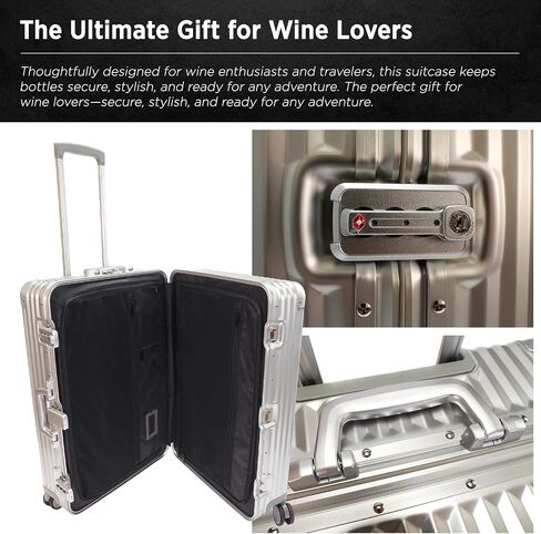 VinGardeValise® VinAluminum Wine Travel Suitcase - 12-Bottle Aluminum Luggage with TSA Lock, Shockproof Foam Inserts, Spinner Wheels, Hard Shell, Airline Approved in Saudi Arabia