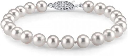 The Pearl Source White Freshwater Pearl Bracelet for Women - Cultured Pearl Bracelet with 14k Gold Plated Clasp with Genuine Cultured Pearls, 7.0-7.5mm Pearl Gifts for Anniversary in Saudi Arabia
