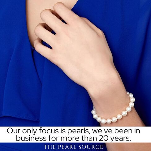 The Pearl Source White Freshwater Pearl Bracelet for Women - Cultured Pearl Bracelet with 14k Gold Plated Clasp with Genuine Cultured Pearls, 7.0-7.5mm Pearl Gifts for Anniversary in Saudi Arabia