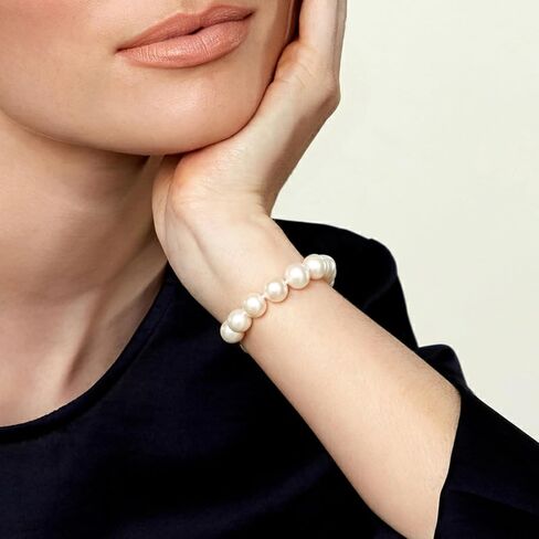 The Pearl Source White Freshwater Pearl Bracelet for Women - Cultured Pearl Bracelet with 14k Gold Plated Clasp with Genuine Cultured Pearls, 7.0-7.5mm Pearl Gifts for Anniversary in Saudi Arabia