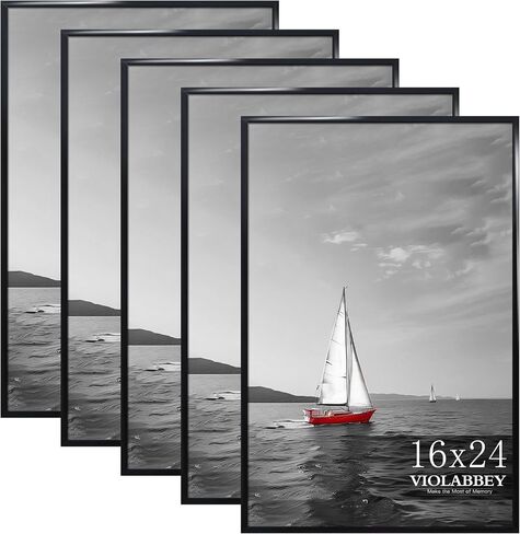 مجموعة إطار ملصق Vilabbey 16x24 من 5 ، 16x24 إطار أسود للتصاعد على الحائط رأسياً أو أفقياً ، إطار صورة معرض الجدار in Kuwait