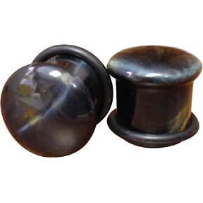 Pair Single Flare Blue Tiger Eye Stone Plugs Gauges Earlets Organic Pierced Body Jewelry in Kuwait