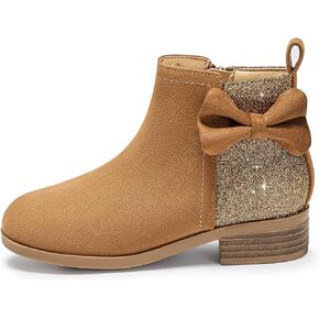 Coutgo Girls Bow Glitter الكاحل أحذية الجانب السوستة المنخفضة كعب القصيرة أحذية اللباس in Kuwait