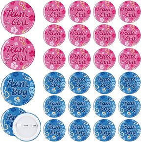 60 Pcs Gender Reveal Button Pins 1.7 Inch Team Boy or Girl Badges Blue and Pink Hibiscus Themed Gender Reveal Decorations for Baby Shower Summer Hawaii Luau Party Supplies in Kuwait