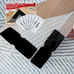 Reusable Carpet Grippers,Non Slip Rug Pads Grippers for Hardwood Floors and Tiles, Washable,Strong Adhesive Grippers for Area Rugs, Keep Corners Flat, Non-Damaging for Floor (8) in Saudi Arabia