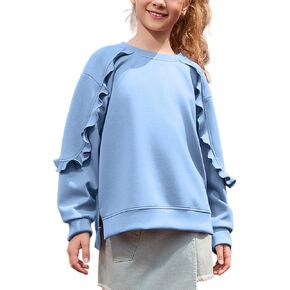 CHILDRENSTAR Girls Ruffles Sweatshirt Long Sleeve Crewneck Cute Pullover Tops Side Slit Fall Spring Clothes For Kids in Saudi Arabia