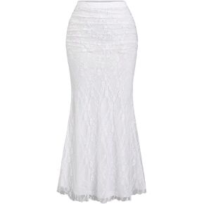 SHENHE Women's Elegant Lace Long Skirt Elastic High Waisted Ruched Bodycon Fishtail Skirt in Saudi Arabia