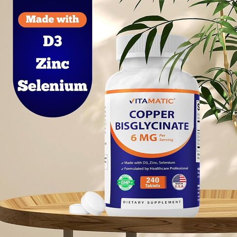 النحاس الفيتاني bisglycinate 6 ملغ مصنوع من فيتامين D3 2000 IU ، الزنك 50mg ، السيلينيوم 50mcg - 240 قرصًا - غير محدٍ وخالي من الغلوتين in Saudi Arabia