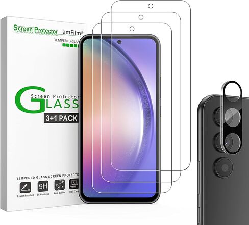 amFilm [3+2 Pack Screen Protector for Samsung Galaxy ScreenProtector,9H Hardness Tempered Glass,Anti Scratch, Bubble Free in Kuwait