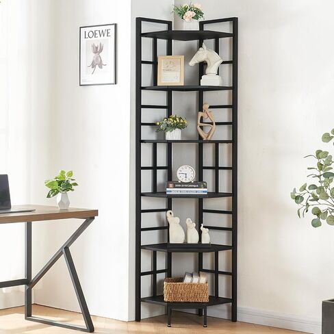 HOMISSUE Corner Shelf, 6 Tier Tall Narrow Bookshelf 76.9", Industrial Corner Bookcase with Storage for Home Office Living Room and Bedroom, Black in Saudi Arabia