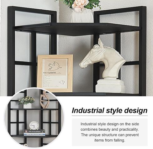 HOMISSUE Corner Shelf, 6 Tier Tall Narrow Bookshelf 76.9", Industrial Corner Bookcase with Storage for Home Office Living Room and Bedroom, Black in Saudi Arabia