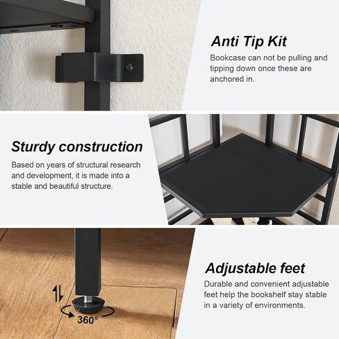 HOMISSUE Corner Shelf, 6 Tier Tall Narrow Bookshelf 76.9", Industrial Corner Bookcase with Storage for Home Office Living Room and Bedroom, Black in Saudi Arabia