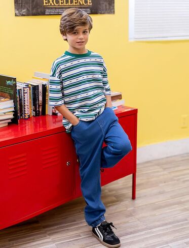 PATPAT Boys Jeans Size 4-14 Years Relaxed Fit Jogger Jeans with Pockets Ultra Stretchy Sweatpant in Kuwait