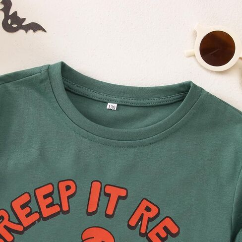 Girls Boys Halloween Shirt Cute Ghost Tshirt Creep It Real Short Sleeve Tee Tops Kids Spooky Season Fall Outfits in Saudi Arabia