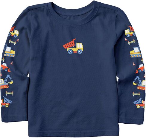Life is Good. Toddler Construction Trucks Long Sleeve Crusher Tee, Darkest Blue in Saudi Arabia