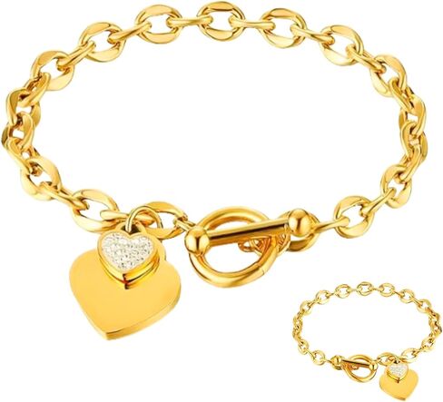 Heart Charm Bracelet Plated 18K Gold/Silver/Rose Gold Bible Scripture Heart Bracelet for Women Jewelry Gift Zircon Her Link Chain OT Clasp Stainless Steel Birthday in Saudi Arabia