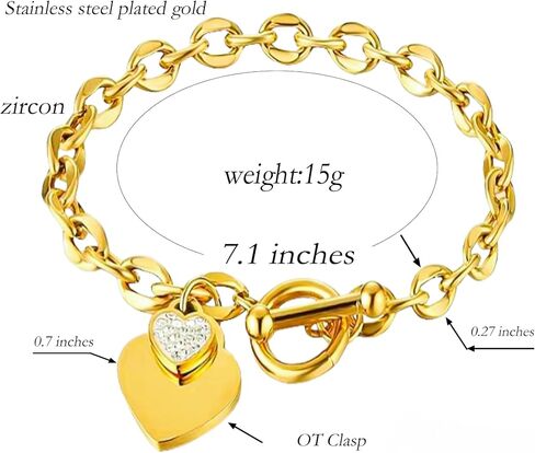 Heart Charm Bracelet Plated 18K Gold/Silver/Rose Gold Bible Scripture Heart Bracelet for Women Jewelry Gift Zircon Her Link Chain OT Clasp Stainless Steel Birthday in Saudi Arabia
