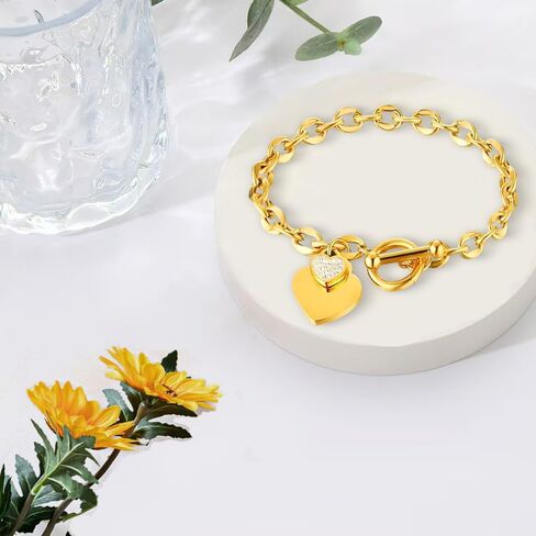 Heart Charm Bracelet Plated 18K Gold/Silver/Rose Gold Bible Scripture Heart Bracelet for Women Jewelry Gift Zircon Her Link Chain OT Clasp Stainless Steel Birthday in Saudi Arabia