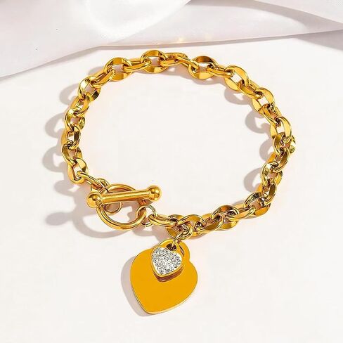 Heart Charm Bracelet Plated 18K Gold/Silver/Rose Gold Bible Scripture Heart Bracelet for Women Jewelry Gift Zircon Her Link Chain OT Clasp Stainless Steel Birthday in Saudi Arabia