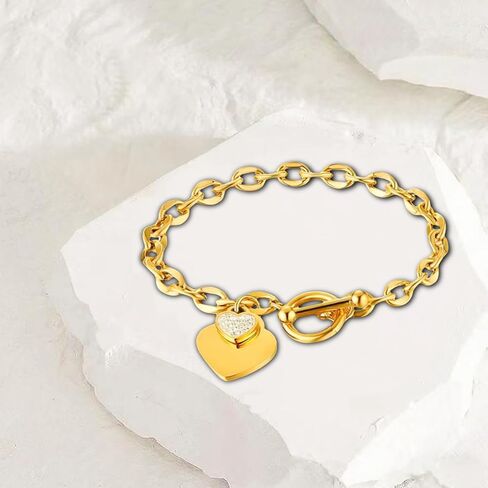 Heart Charm Bracelet Plated 18K Gold/Silver/Rose Gold Bible Scripture Heart Bracelet for Women Jewelry Gift Zircon Her Link Chain OT Clasp Stainless Steel Birthday in Saudi Arabia